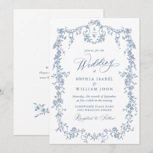 Invitación Elegante Boda floral del Jardín francés azul barro