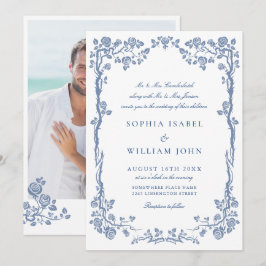 Invitación Elegante Boda floral del Jardín francés azul barro