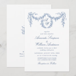 Invitación Elegante Boda floral del Jardín francés azul barro