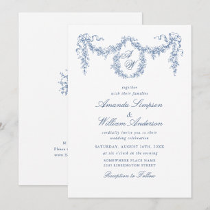 Invitación Elegante Boda floral del Jardín francés azul barro
