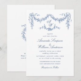 Invitación Elegante Boda floral del Jardín francés azul barro