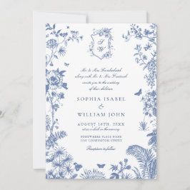 Invitación Elegante Boda floral del Jardín francés azul barro