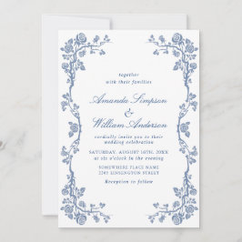 Invitación Elegante Boda floral del Jardín francés azul barro