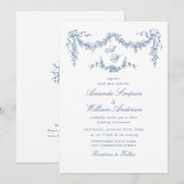 Invitación Elegante Boda floral del Jardín francés azul barro