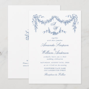Invitación Elegante Boda floral del Jardín francés azul barro