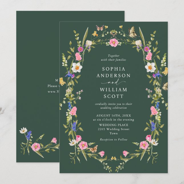 Invitación Elegante Boda floral del Jardín francés barroco (Anverso / Reverso)