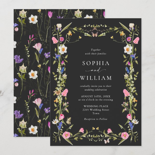 Invitación Elegante Boda floral del Jardín francés barroco (Anverso / Reverso)