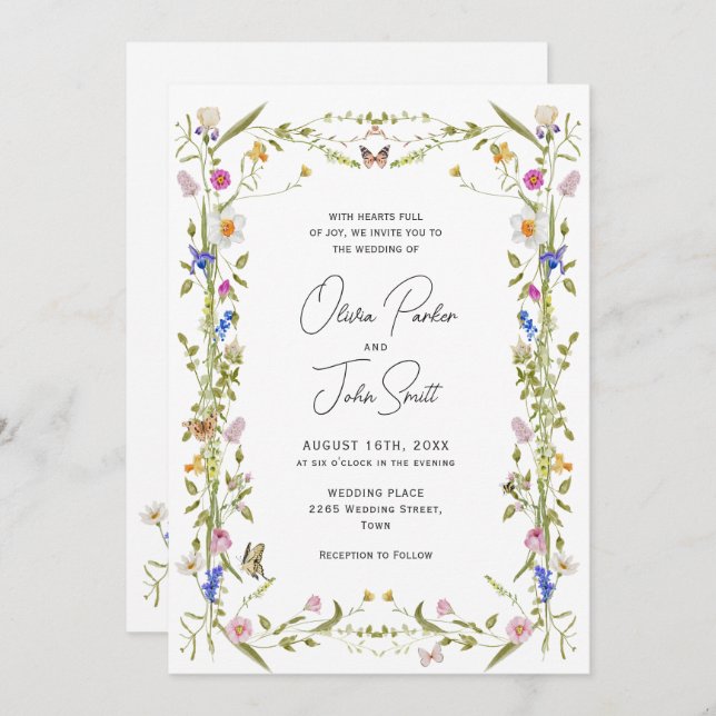 Invitación Elegante Boda floral del Jardín francés barroco (Anverso / Reverso)