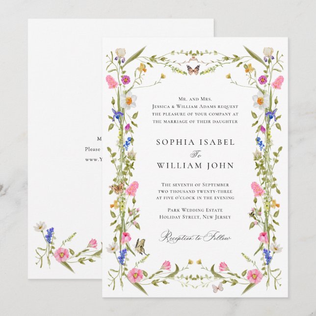 Invitación Elegante Boda floral del Jardín francés barroco (Anverso / Reverso)