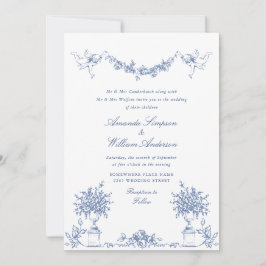 Invitación Elegante Boda Floral del Jardín Francés Dusty Azul