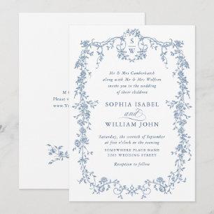 Invitación Elegante Boda Floral del Jardín Francés Dusty Azul
