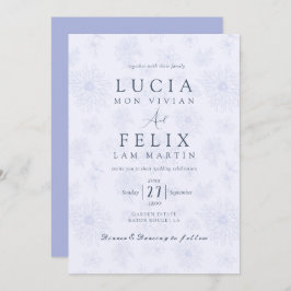 Invitación Elegante Boda floral Delicado Dusty Blue Shadow