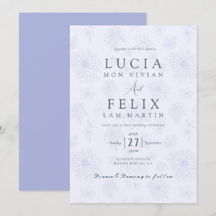 Invitación Elegante Boda floral Delicado Dusty Blue Shadow
