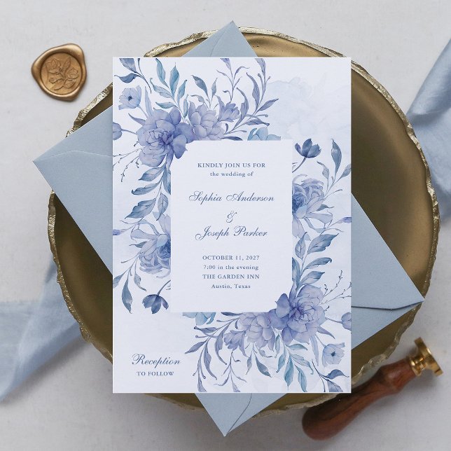 Invitación Elegante Boda floral Dusty Blue Chinoiserie (Subido por el creador)