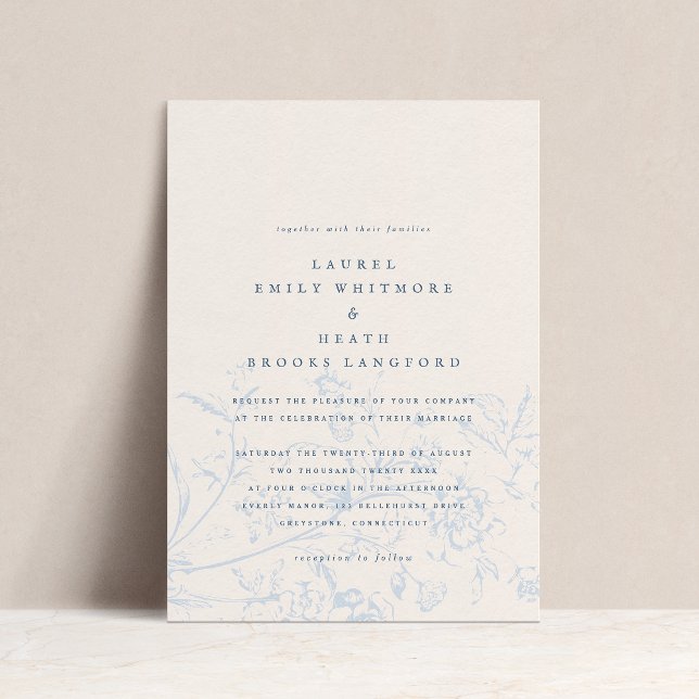 Invitación Elegante Boda floral Dusty Blue Chinoiserie (Subido por el creador)