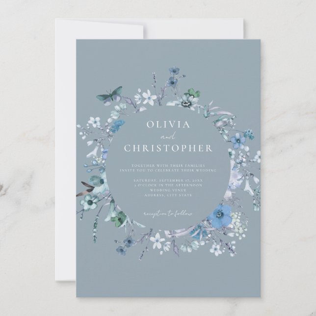 Invitación Elegante Boda Floral Dusty Blue Wildflower Floral (Anverso)