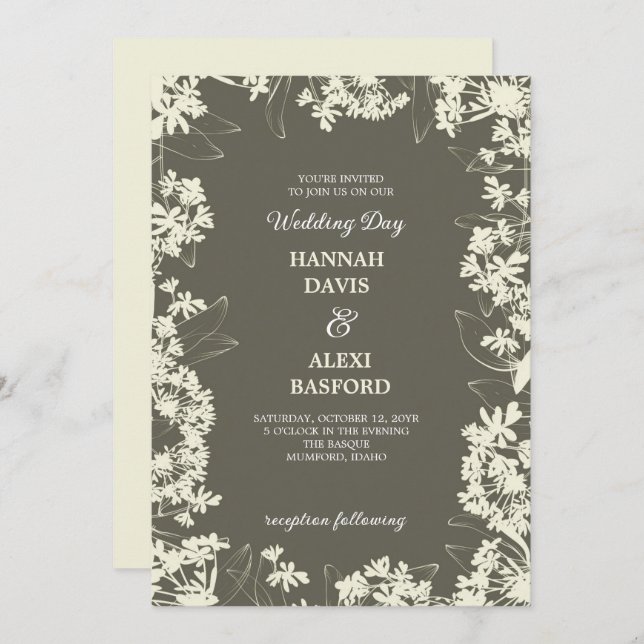 Invitación Elegante Boda Floral Edges Goldenrod (Anverso / Reverso)