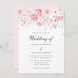Invitación Elegante Boda floral elegante de rosas rosadas de 