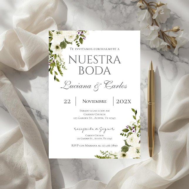 Invitación Elegante boda floral en español (Subido por el creador)