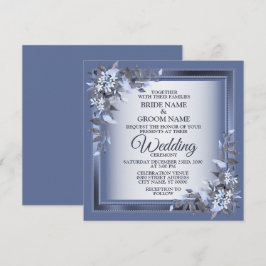 Invitación Elegante boda floral enmarcada azul marino platead