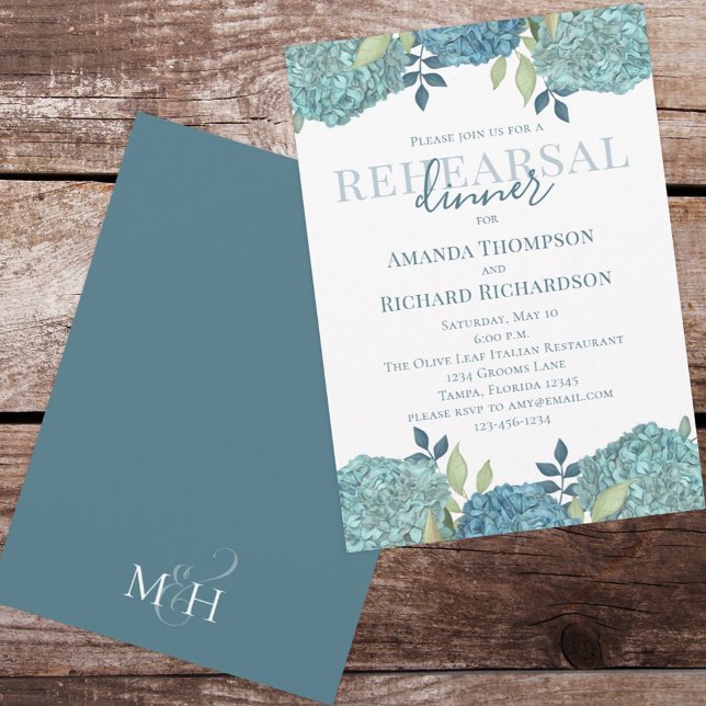 Invitación Elegante Boda floral ensayo Hidrangea azul (Subido por el creador)