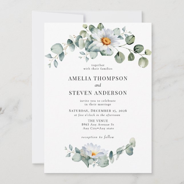 Invitación Elegante boda floral Eucalyptus (Anverso)