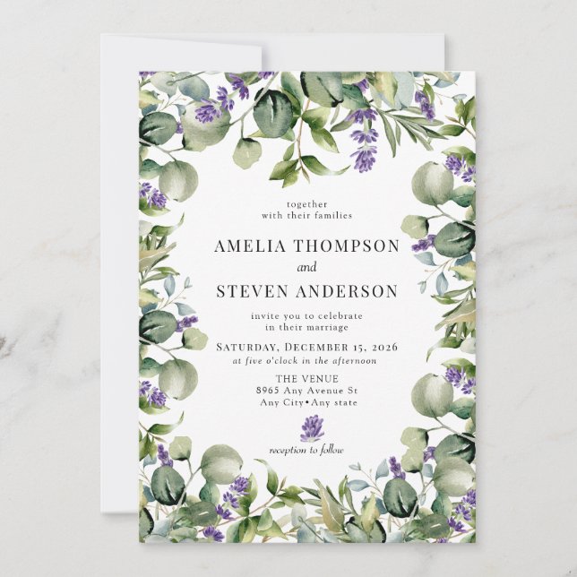 Invitación Elegante boda floral Eucalyptus (Anverso)