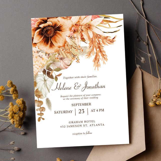 Invitación Elegante Boda Floral Fall Terracotta (Elegant Floral Fall Terracotta Wedding Invitation)