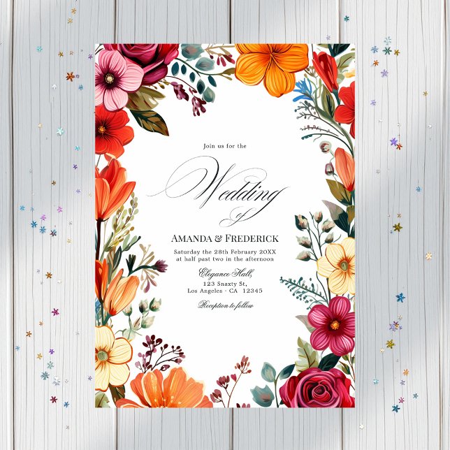 Invitación Elegante Boda Floral Fiesta con código QR (Elegant Floral Fiesta Wedding with QR Code Invitation)