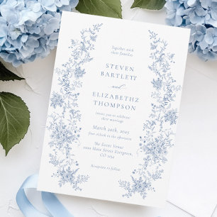 Invitación Elegante Boda floral floral azul turbio
