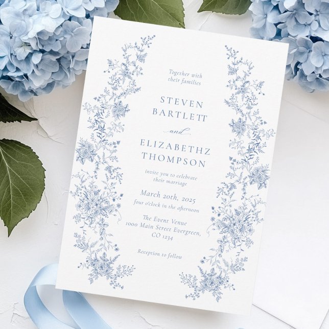 Invitación Elegante Boda floral floral azul turbio (Subido por el creador)