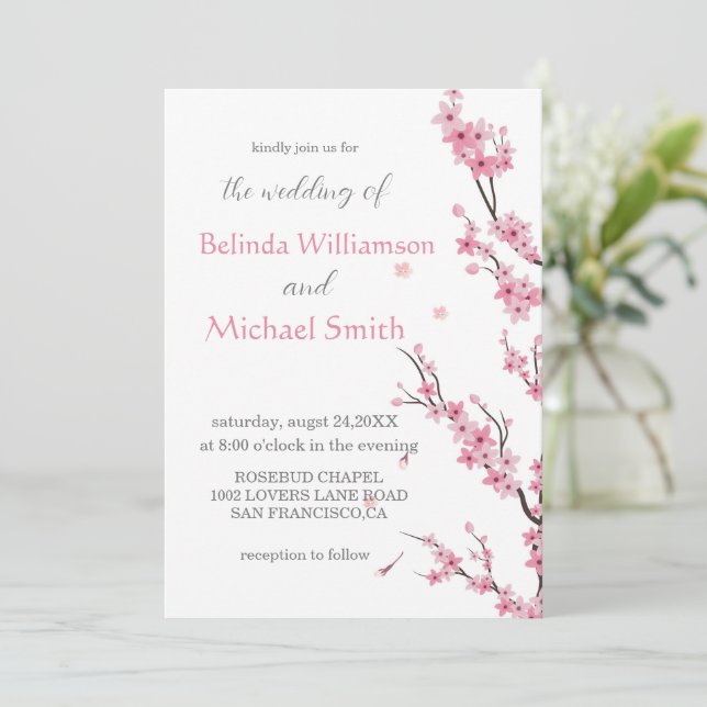 Invitación Elegante Boda Floral Floral Cherry Blossom (Anverso de pie)