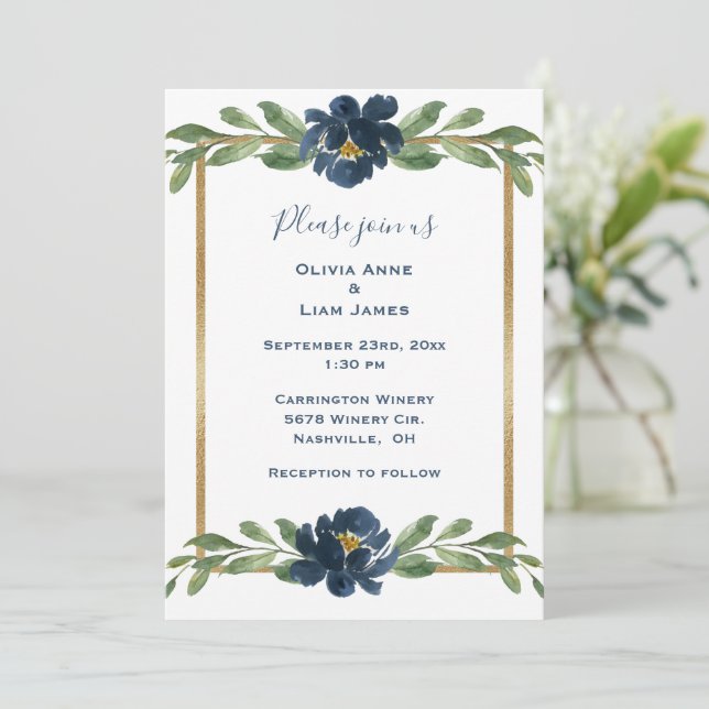 Invitación Elegante Boda floral floral floral azul turquesa (Anverso de pie)