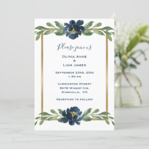 Invitación Elegante Boda floral floral floral azul turquesa