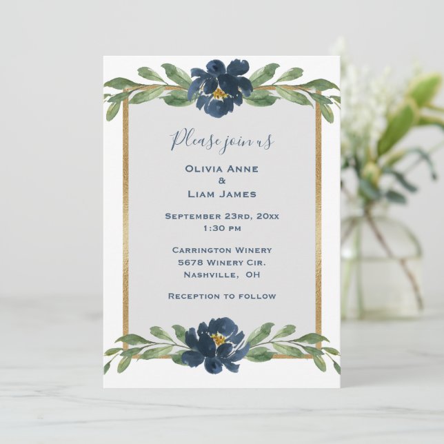 Invitación Elegante Boda floral floral floral azul turquesa (Anverso de pie)