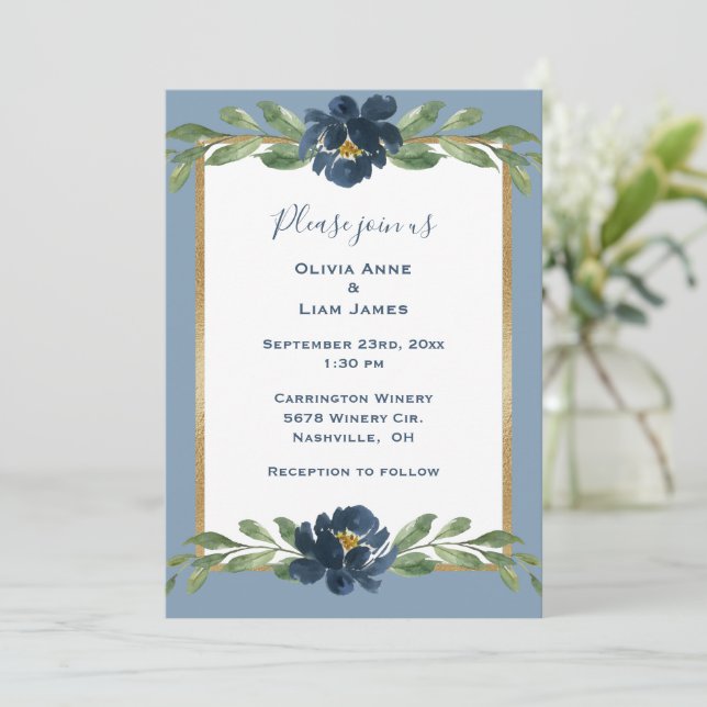 Invitación Elegante Boda floral floral floral azul turquesa (Anverso de pie)