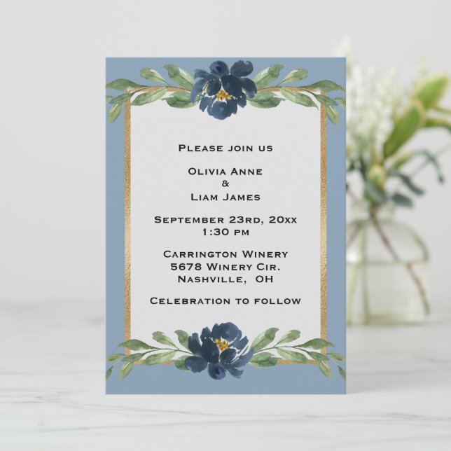Invitación Elegante Boda floral floral floral azul turquesa (Anverso de pie)
