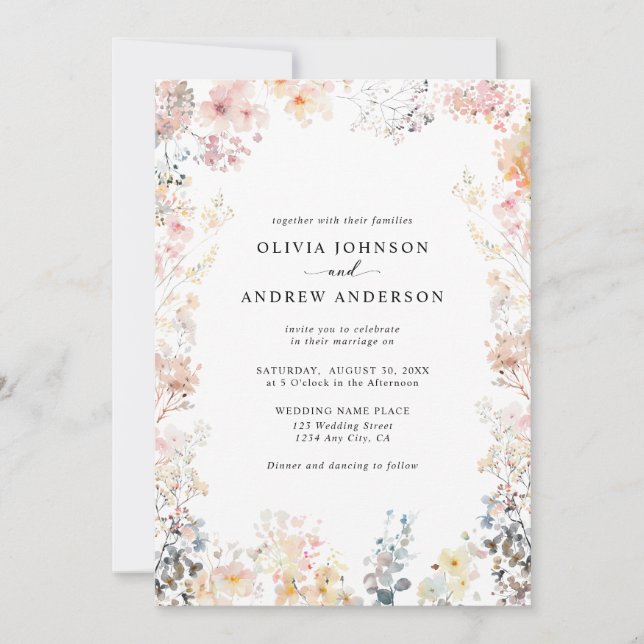 Invitación Elegante Boda floral floral moderna y caprichosa (Anverso)