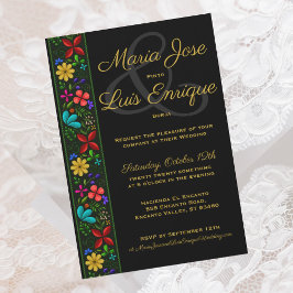 Invitación Elegante Boda floral folclórico latino de oro negr