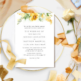Invitación Elegante Boda floral formal amarillo y ocre