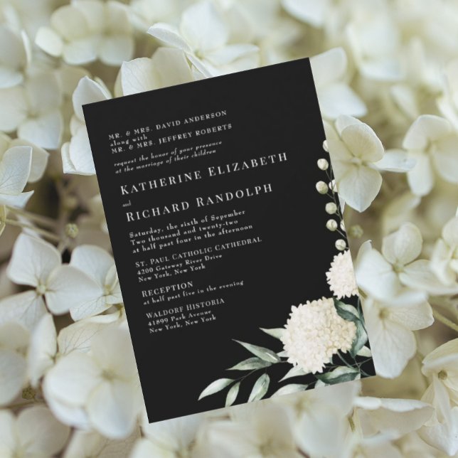 Invitación Elegante Boda floral formal en blanco y negro (Subido por el creador)