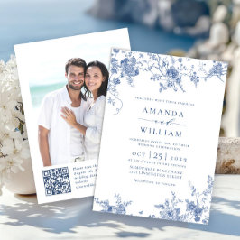 Invitación Elegante Boda floral francés azul victoriano