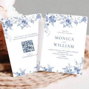Invitación Elegante Boda floral francés azul victoriano