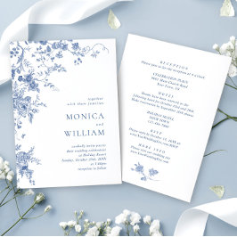 Invitación Elegante Boda floral francés azul victoriano