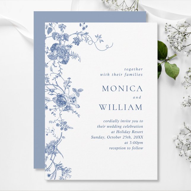 Invitación Elegante Boda floral francés azul victoriano (Subido por el creador)