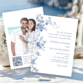 Invitación Elegante Boda floral francés azul victoriano