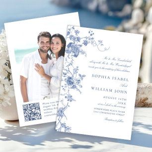 Invitación Elegante Boda floral francés azul victoriano