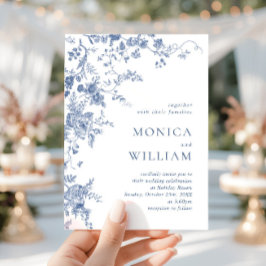 Invitación Elegante Boda floral francés azul victoriano