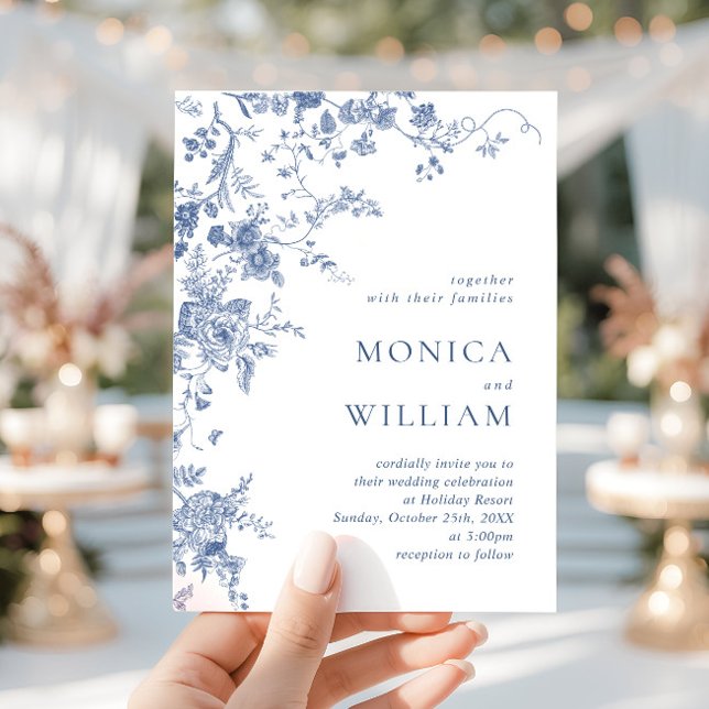 Invitación Elegante Boda floral francés azul victoriano (Subido por el creador)