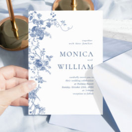 Invitación Elegante Boda floral francés azul victoriano